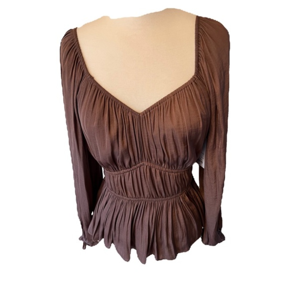 Chocolate brown long sleeve blouse. Size S. Nine West.‎ NWT. Q10.